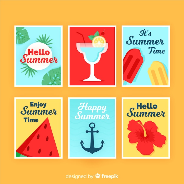 Vector gratuito set de tarjetas de verano