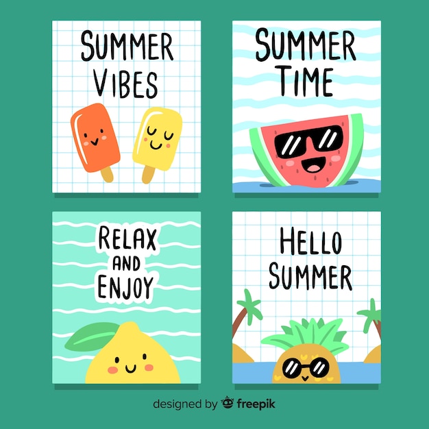 Vector gratuito set de tarjetas de verano