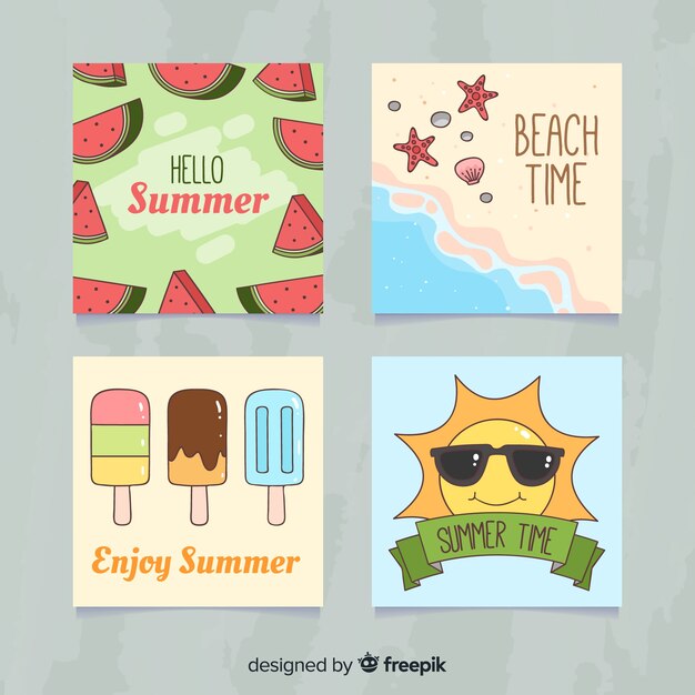 Set de tarjetas de verano
