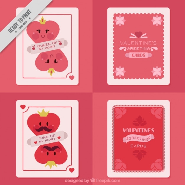 Vector gratuito set de tarjetas vintage de amor con corazones y bonitas frases