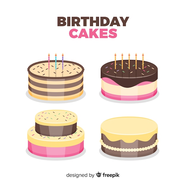 Vector gratuito set de tartas de cumpleaños