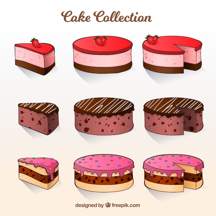 Vector gratuito set de tartas en estilo hecho a mano