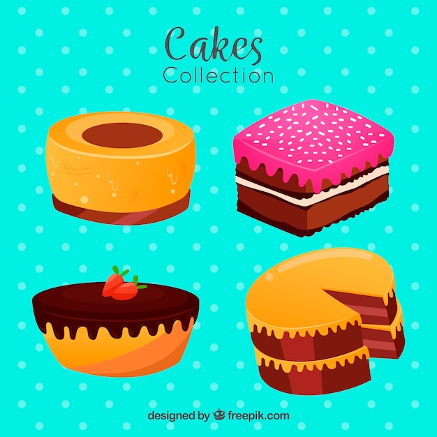 Vector gratuito set de tartas en estilo plano