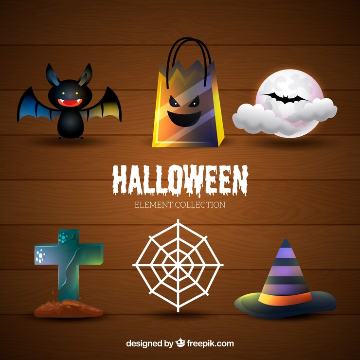 Vector gratuito set temático de objetos de halloween