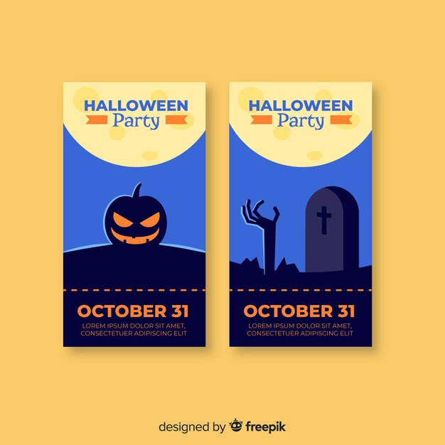 Vector gratuito set de tickets coloridos para fiesta de halloween dibujados a mano