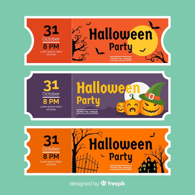 Set de tickets coloridos para fiesta de halloween dibujados a mano