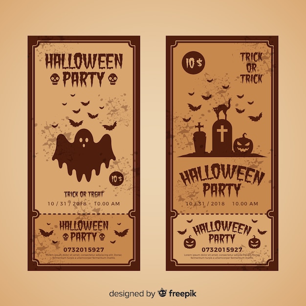 Set de tickets vintage para fiesta de halloween