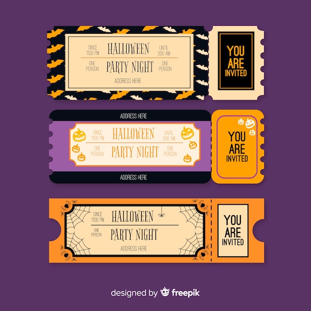 Vector gratuito set de tickets vintage para fiesta de halloween