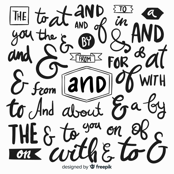 Vector gratuito set de tipografías de preposiciones a mano