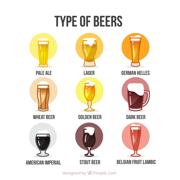 Set de tipos de cerveza dibujadas a mano 
