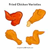 Vector gratuito set de tipos de pollo frito dibujado a mano