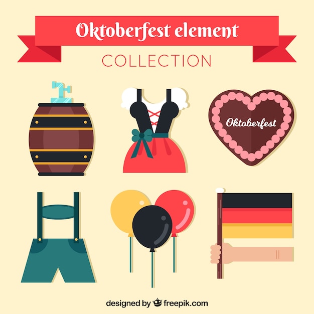 Set de trajes tradicionales y elementos de oktoberfest en diseño plano