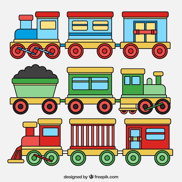 Vector gratuito set de trenes de juguete de colores
