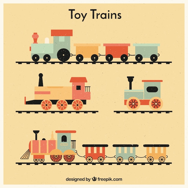 Vector gratuito set de trenes de juguetes vintage