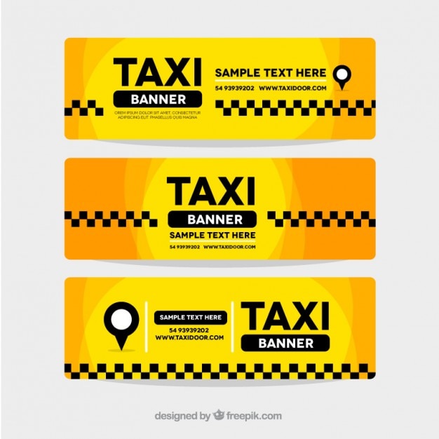 Vector gratuito set de tres banners amarillos abstractos de taxi