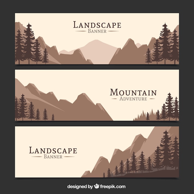 Vector gratuito set de tres banners de bosque vintage