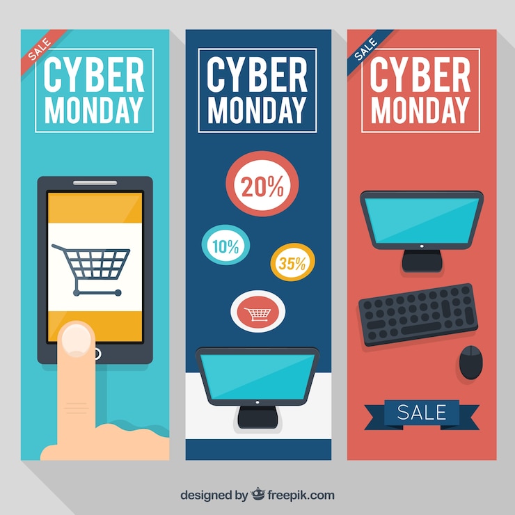 Vector gratuito set de tres banners de cyber monday