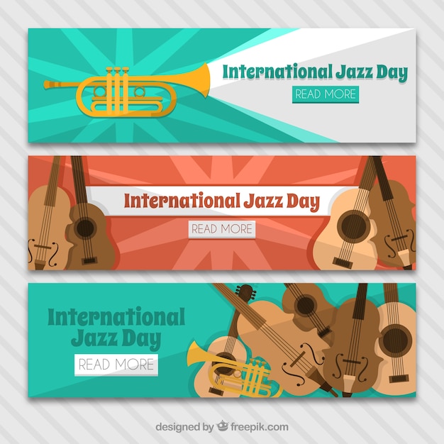 Vector gratuito set de tres banners del día internacional de jazz