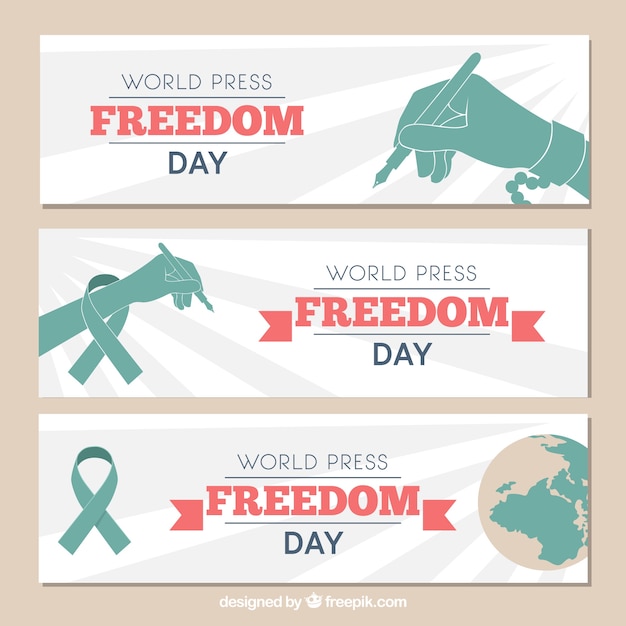 Vector gratuito set de tres banners para el día mundial de la libertad de prensa