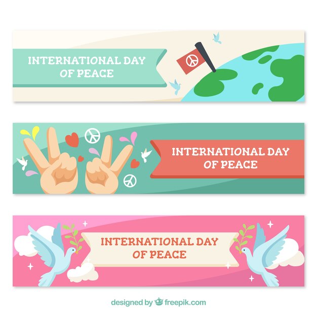 Set de tres banners del día de la paz 