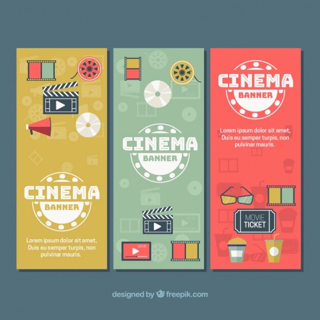 Set de tres banners con elementos de cine 