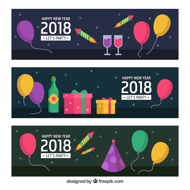 Set de tres banners de feliz año 2018 