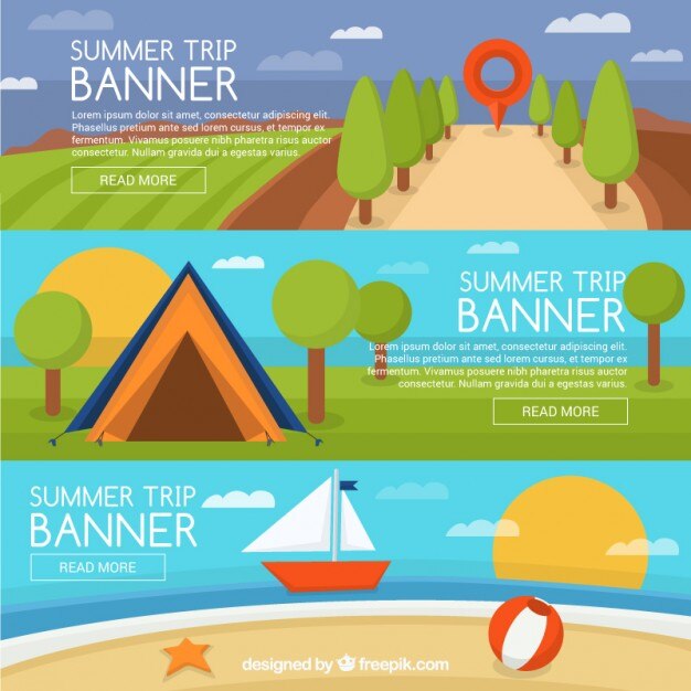 Set de tres banners de paisajes de verano 