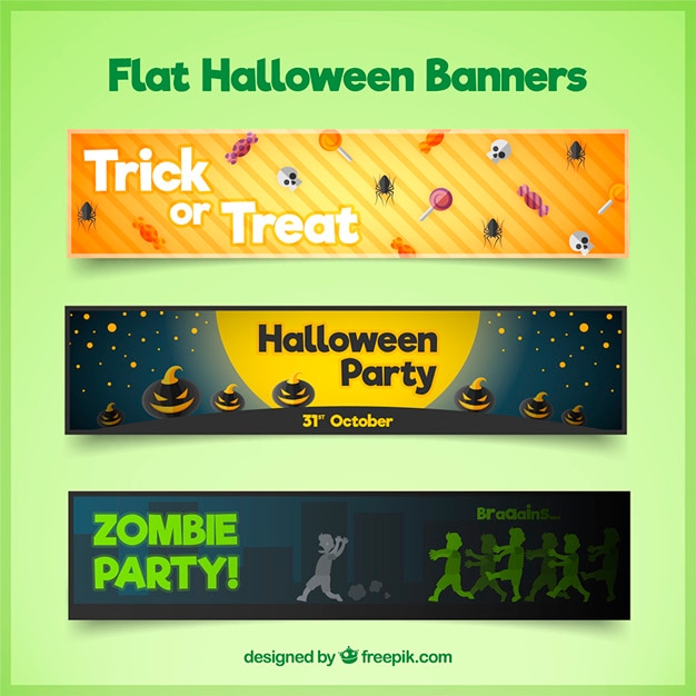 Vector gratuito set de tres banners planos para halloween
