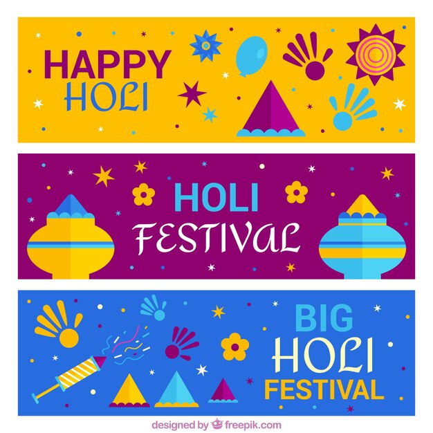 Set de tres banners planos de holi 