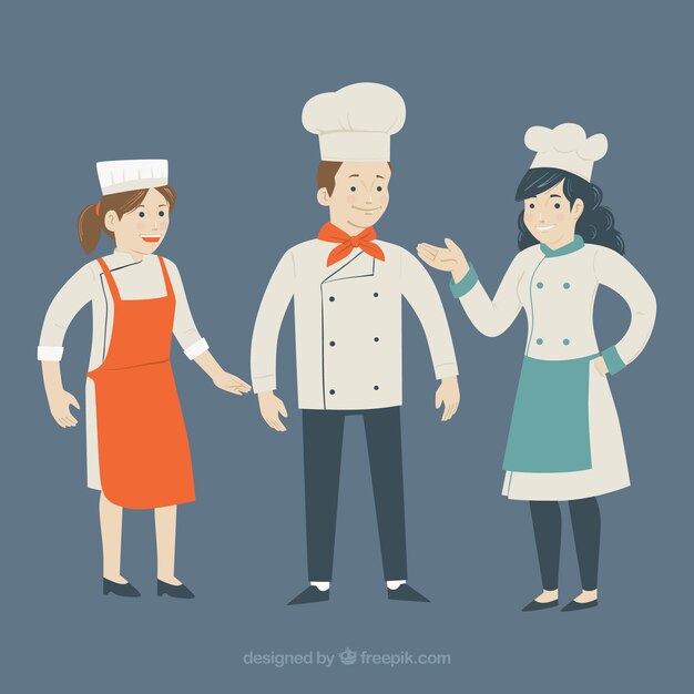 Set de tres cocineros sonrientes