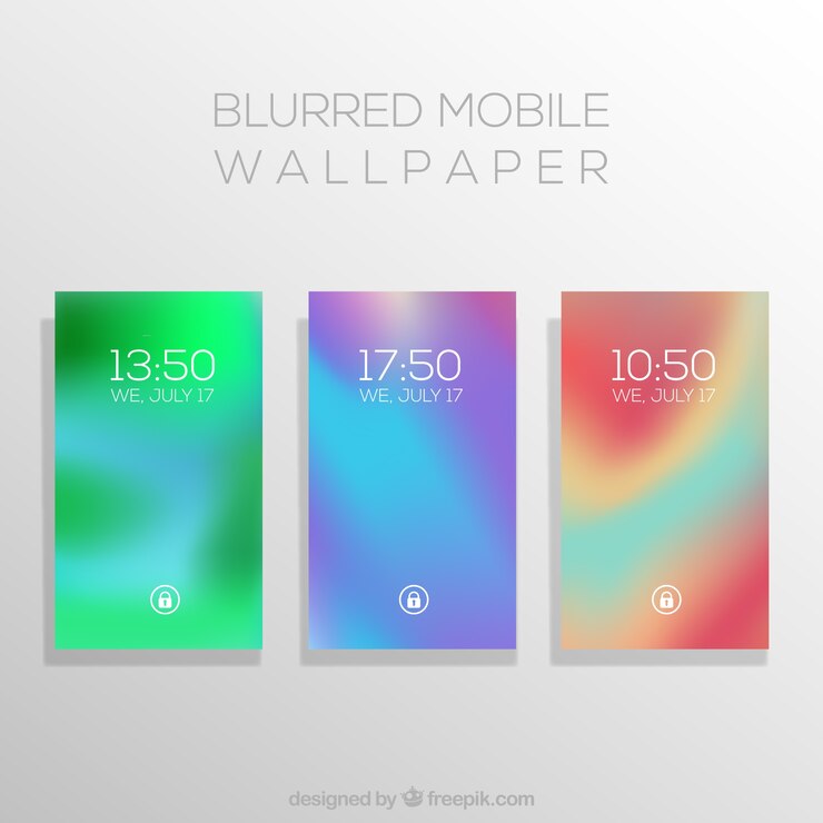 Vector gratuito set de tres fondos desenfocados de colores para móvil