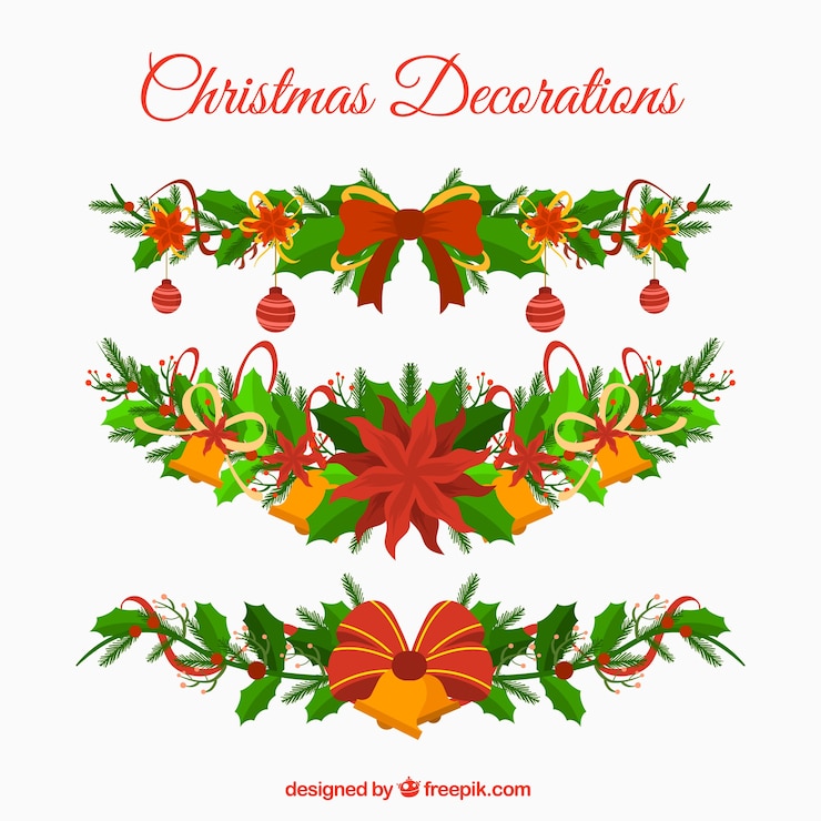 Vector gratuito set de tres guirnaldas navideñas vintage