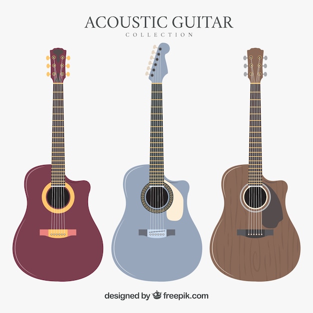 Vector gratuito set de tres guitarras acústicas