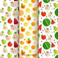 Vector gratuito set de tres patrones de frutas planos