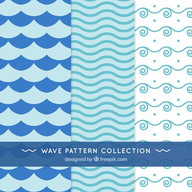 Set de tres patrones de olas con diseño minimalista