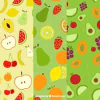 Vector gratuito set de tres patrones planos con variedad de frutas