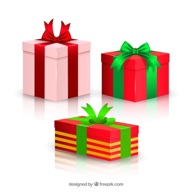 Vector gratuito set de tres regalos navideños