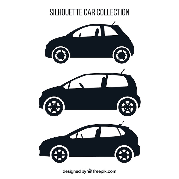 Vector gratuito set de tres siluetas de coches