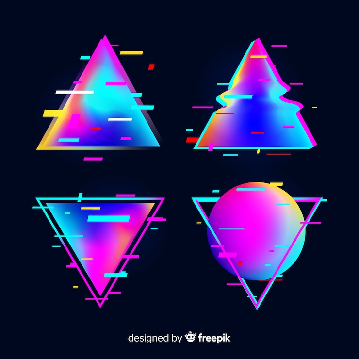 Vector gratuito set triángulos glitch degradados