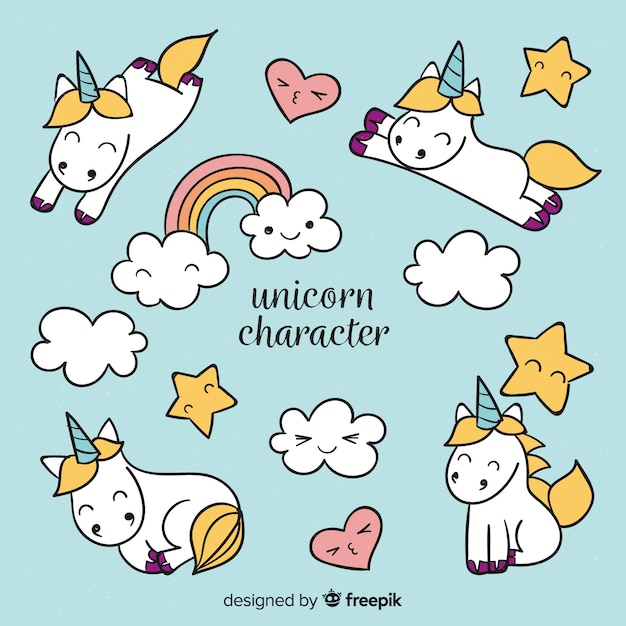 Set de unicornios de estilo kawaii