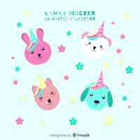 Vector gratuito set de unicornios de estilo kawaii