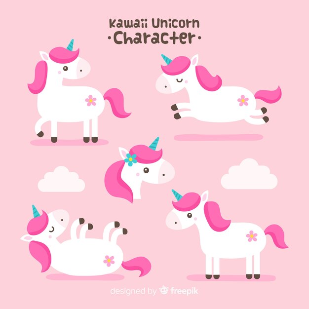 Set de unicornios de estilo kawaii