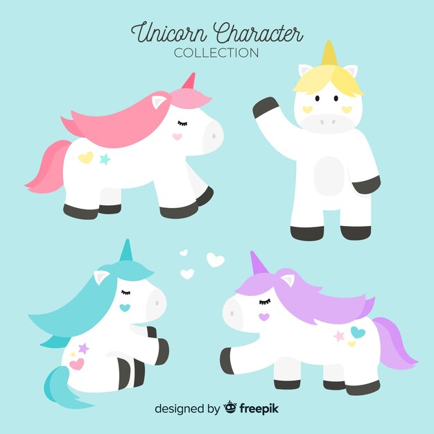 Set de unicornios de estilo kawaii