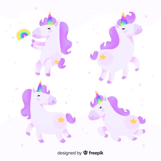 Set de unicornios de estilo kawaii