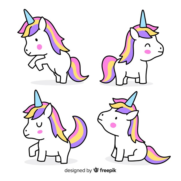 Set de unicornios de estilo kawaii