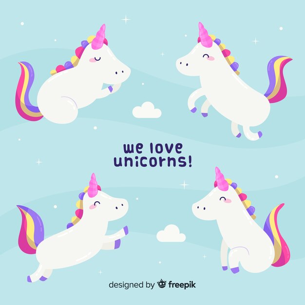 Set de unicornios de estilo kawaii