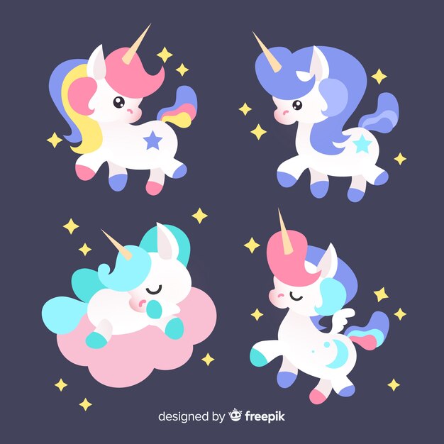 Set de unicornios de estilo kawaii