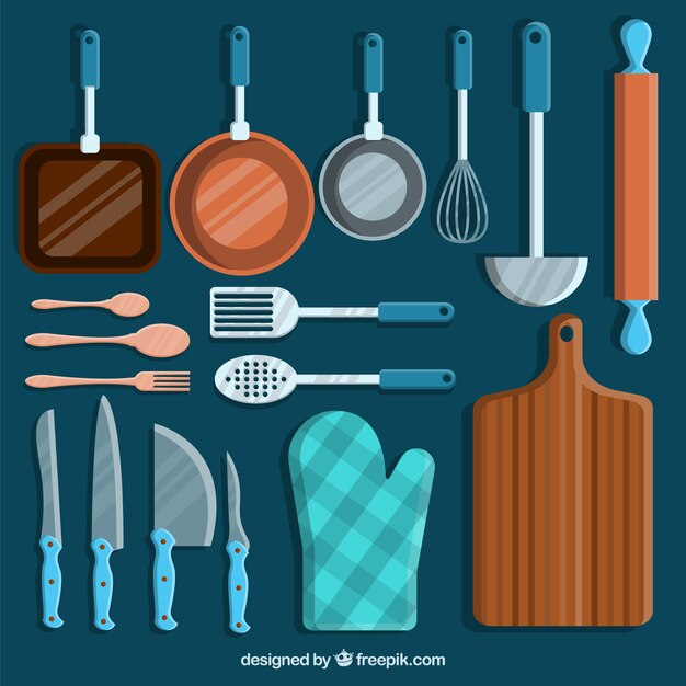 Set de utensilios de chef con detalles azules