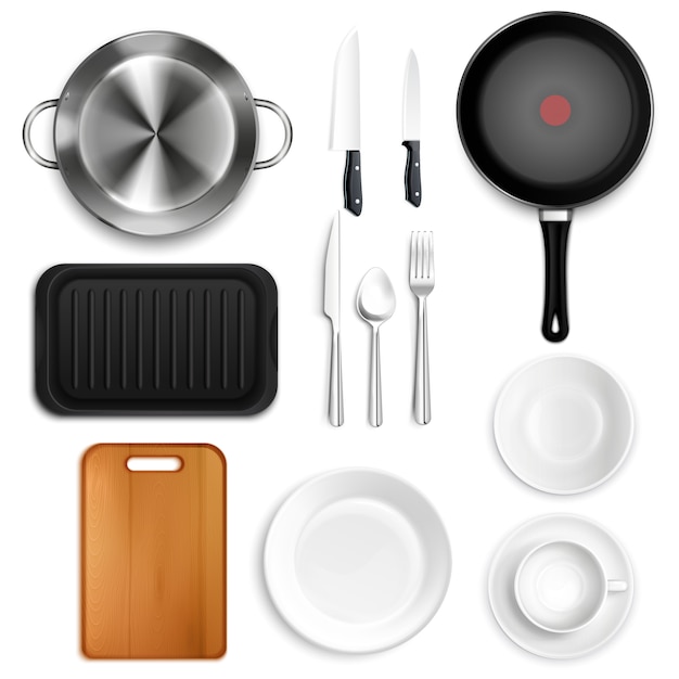 Vector gratuito set de utensilios de cocina realistas