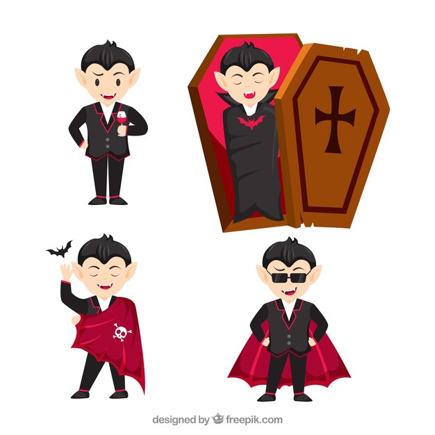 Set de vampiros en diseño plano 